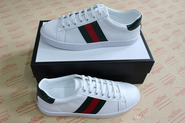 Personality Luxury designer ace shoes for man best quality real leather women casual fashion sneakers green red stripe embroidery bee tiger