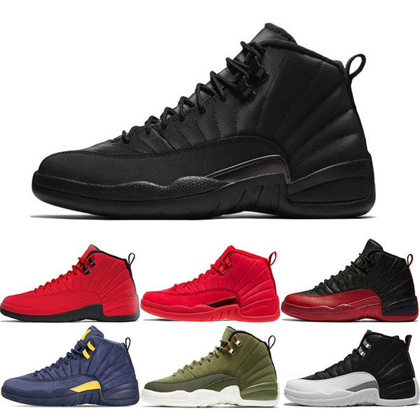 Mens Basketball shoes 12s Winterized WNTR Gym Red Michigan Black Bordeaux 12 The Master Flu Game taxi sports sneaker trainers size 7-13