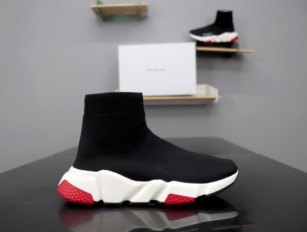 New designer shoes Stretch Mesh High Top Sneake All Black White Red Grey Speed Sock Sneakers Mens Womens Casual Shoes