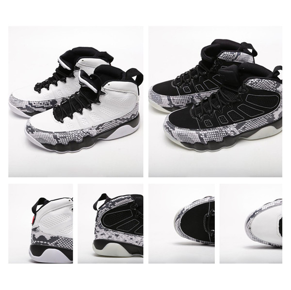 New Mens 9s basketball shoes Black White Snake skin Trainers Sports Shoes Designer Sneakers with box Size US8-13