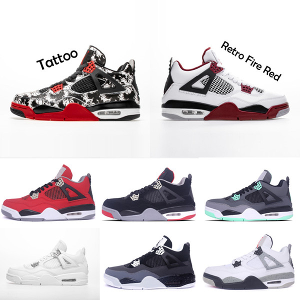 Mens 4s Retro Fire Red Pure Money Tattoo basketball shoes White Cement Green Glow Best Quality Dunk From Above Designer Sports Shoes US7-13