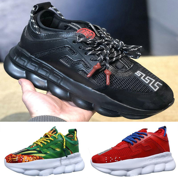 2019 New Chain Reaction Mens Casual Designer Shoes Womens Running Sports Shoes District Medusa Link-Embossed Sole Trainer Size us 5.5-11