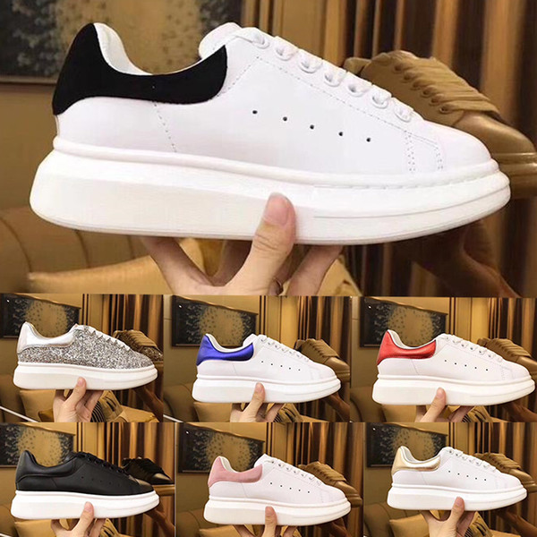 2019 Women Running Designer Sneakers Fashion White Men Leather Platform Shoes Flat Casual Party Wedding Shoes Trainers Size us 5-11