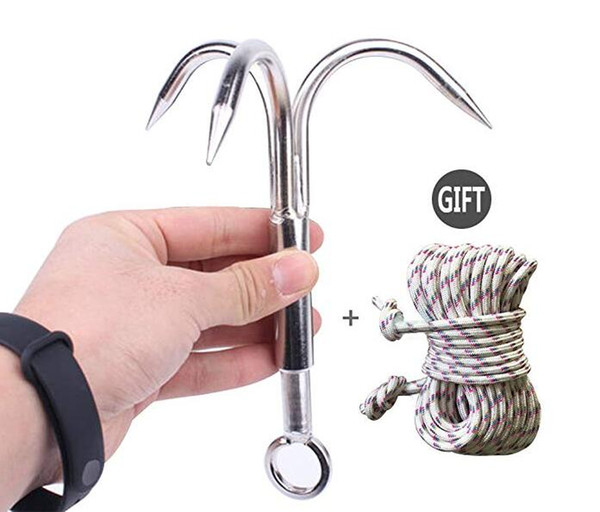 Claw Stainless Steel Outdoor Grappling Hook/Climbing Claw/Gravity Hook/Flying Tigers/Aquatic Anchor Hook for Your Outdoor Life+Safety rope
