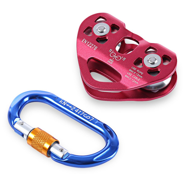 Rock Climbing Kit Double Trolley Heart-shaped Pulley D-shaped Mountaineering Buckle Carabiner Lightweight Tensile 13mm Rope