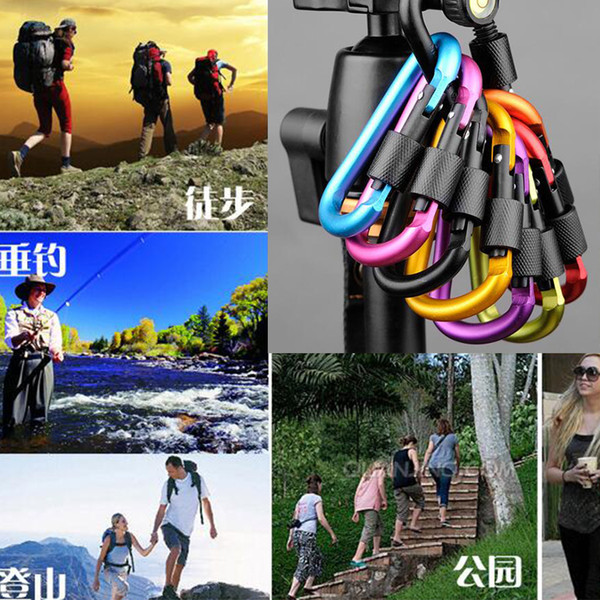 Free Shipping Outdoor Sports Equipment D ring carabiner camp keychain Aluminium locking Carabiner Hook Backpacking Buckle