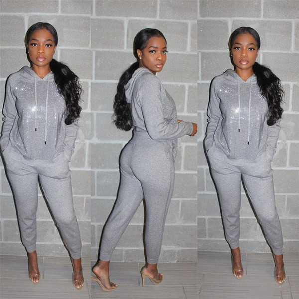 Wholesale-Plus Size Fall Winter Casual Suit Clothing Hoodies Leggings Sequins Pullover Trousers Tracksuit 2 Piece Set Pants Jogger Suit 2039