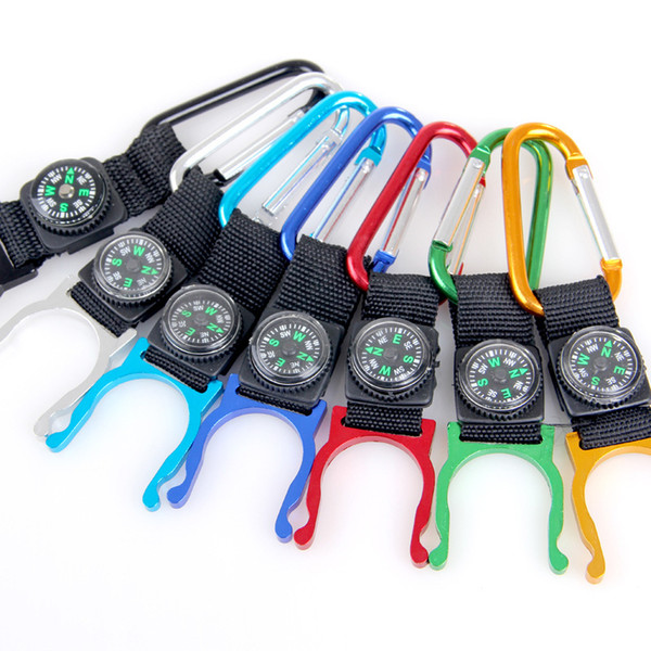 Hot Sale Colorful Multifunctional Carabiner Keychain Kettle Chain With Compass Hiking Outdoor Sports Camping Travel Supplies