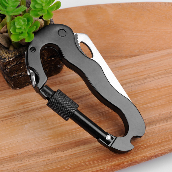 Outdoor multifunctional stainless steel safety climbing buckle camping tool screwdriver bottle opener key buckle