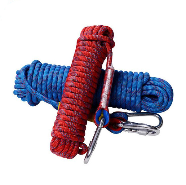 32.8FT Rock Climbing Rope High Strength Diameter 12mm Hike Equipment Gear Outdoor Survival Paracord Safety Rope Carabiner Hiking Accessory