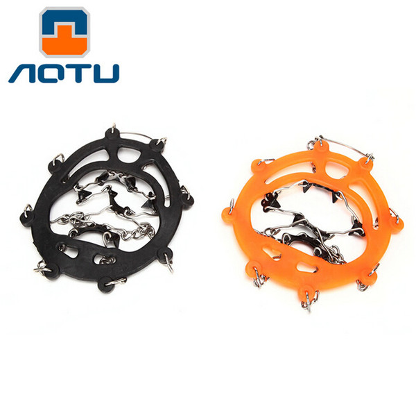 AOTU 1Pair 8 Teeth Claws Ice Crampons Manganese Steel Ice Gripper Ski Snow Cleats Hiking Climbing Non-slip Shoes Chain Cover 072