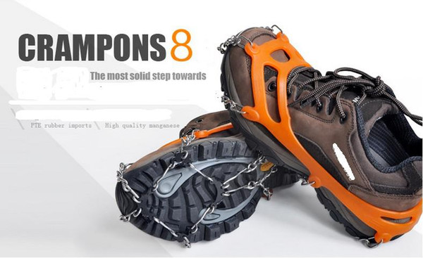 Hot 1 Pair 8 Teeth Claws Crampons Non-slip Shoes Cover Stainless Steel Ice Gripper Chain Outdoor Ski Snow Hiking Climbing Free shipping