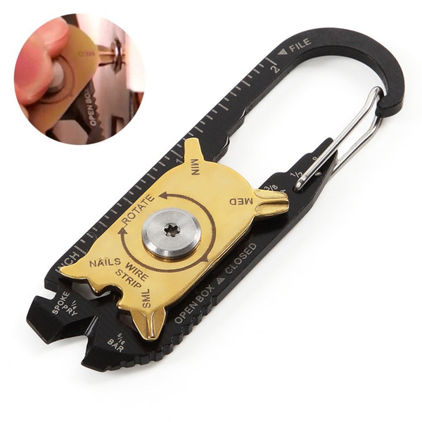 20 in 1 Stainless Steel Carabiner Mini Climbing Hook Keychain Screwdriver Multifunctional Lock Carabiner MultiTool, Black