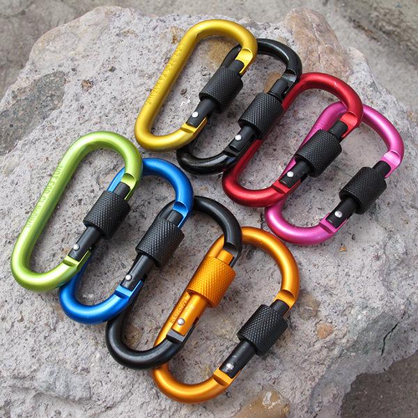 100pcs 8CM Colorful Aluminum Alloy D Shape Climbing Button With Lock Carabiner Keychain Hanging Hook Mountaineering Camping Backpack Buckle