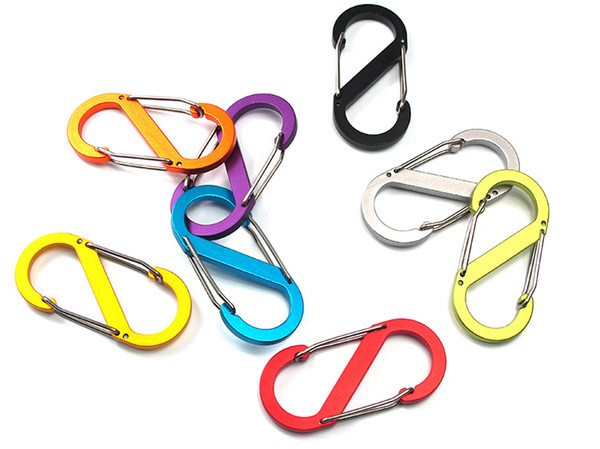 100pcs Mixed Color bold S-type carabiner 8-button buckle large aluminum buckle two-way backpack hook buckle with High-quality H296