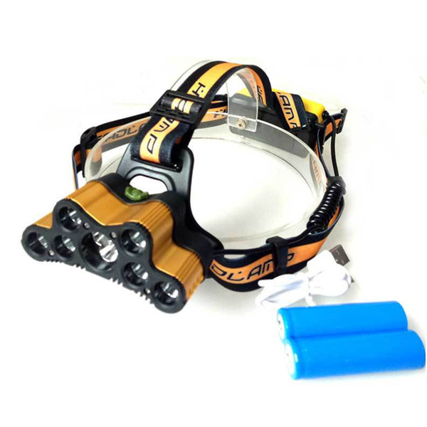 9pcs 8000lm High Bright Waterproof LED Headlamp Aluminum Alloy Lamp head 6 Modes in 1 Switch Adjustable Micro USB Charging
