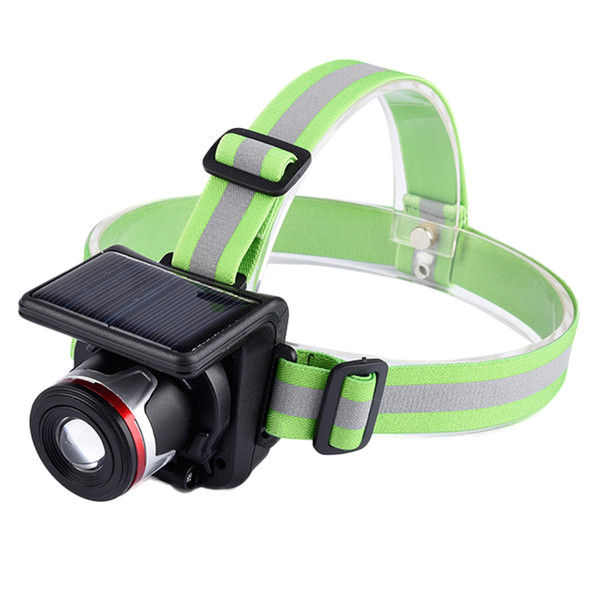 Focus Adjustable LED Headlamp Built-in Rechargeable Li-ion Battery with Solar Panel Waterproof Headlight with Wall Charger