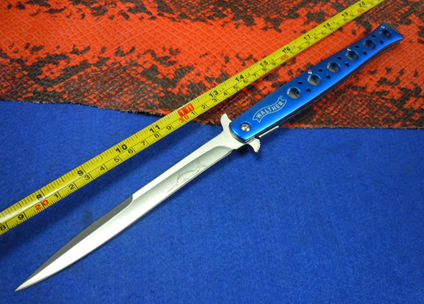 13'' BLUE Walther Aluminium Handle Big Pocket Folding Assisted Knife BA01