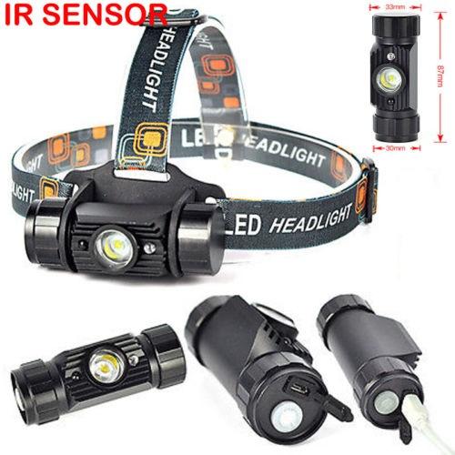 USB 3W Infrared Sensor LED Mini Headlamp RJ-020 Induction Hunting Rechargeable Headlight Waterproof Fishing Head Torch Use 18650 Battery