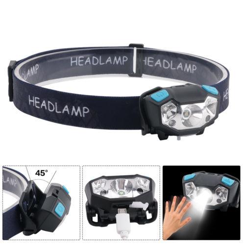 Motion Sensor LED Mini Headlamp USB Rechargeable Induction Headlight Head Torch 5 Lighting Modes Adjustable Waterproof Hiking Flashlight