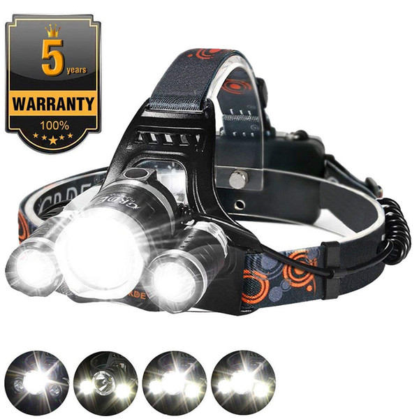 5000LM Super-bright T6 XM-L 3 LED Headlamp Rechargeable USB Head Flashlight Forehead Lamp Fishing Camping Headlight with Battery Free DHL