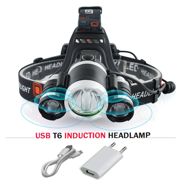 IR Sensor Induction Headlamp 3 XM-L T6 USB Rechargeable LED Headlight Flashlight Torch 18650 Battery Fishing Mining Head Lamp