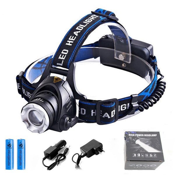 Super bright T6 LED Headlamp Hunting Headlight Zoom Head Light Torch Comfortable Headband Head Lamp +2x18650 Battery+AC Car Charger