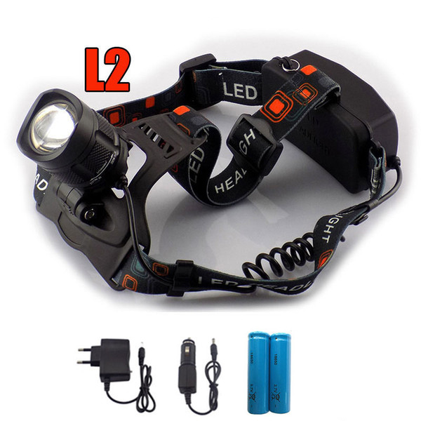 2000 Lumens XM-L2 LED Headlamp 5 Modes Zoom USB Chargeable Hunting Headlight Waterproof Miner's Lamp+ 18650 Battery + Charger