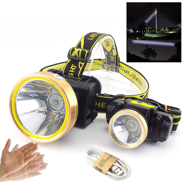 T6 LED Sensor Headlamp USB Rechargeable Built-in Battery Headlight WaterproofFrontal Head Searchlight Torch for Outdoor Hunting Fishing Camp