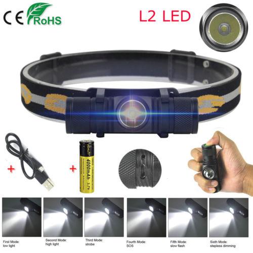 Waterproof 2000 lumens XM-L2 LED Mini Headlamp USB Charging Cycling Headlight 4 Modes Camping Hunting Head Lamp Torch Use 18650 Battery