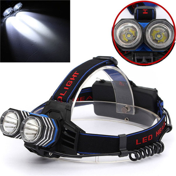 2 x XM-L T6 LED Headlight 4000 Lumens Headlamp 4 Lighting Modes Flashlight Rechargeable 18650 Head Lamp Torch Waterproof