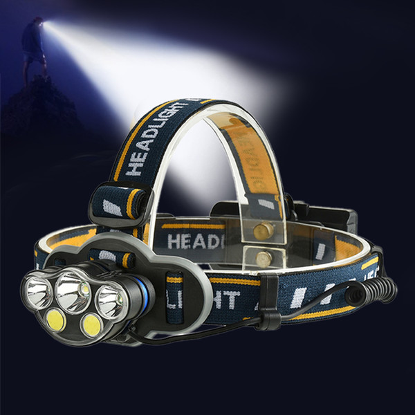 5 LED T6 COB Rechargeable Headlamp Headlight 8 Modes Light 90° Adjustable Forehead Head Light Surper Bright Non-zoomable Head Lantern 18650