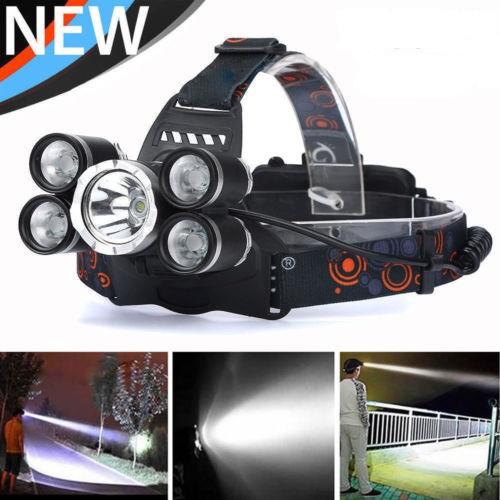 5000LM 5 LED XML T6 Headlight Zoomable Headlamp High Power 4 Mode Hunting lamp Rechargeable Head Lamp Flashlight