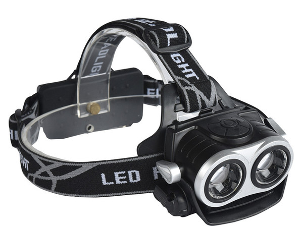 Free DHL T6 LED Headlamp Headlight Ultra Bright 30000LM Zoom Hunting Double Head Light USB Rechargeable 2LED Torch Head Lamp