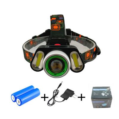 1000Lumens T6 + 2COB LED Headlamp Zoom Headlight Head Lamp High Power Camping Torch Light with Battery Charger