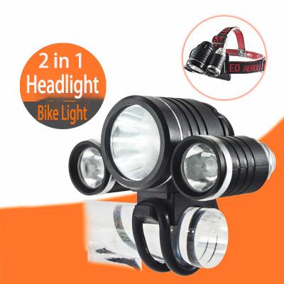 2000Lumens Headlamp Bicycle Light XML T6 2*Q5 LED Headlight 2 in 1 Cycling Bike Front Light with Rechargeable Battery Charger