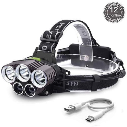 Super Bright 5000LM 5x XM-L T6 LED Rechargeable USB Headlamp Head Light Zoomable Waterproof 6 Modes Torch for Fishing Camping Hunting