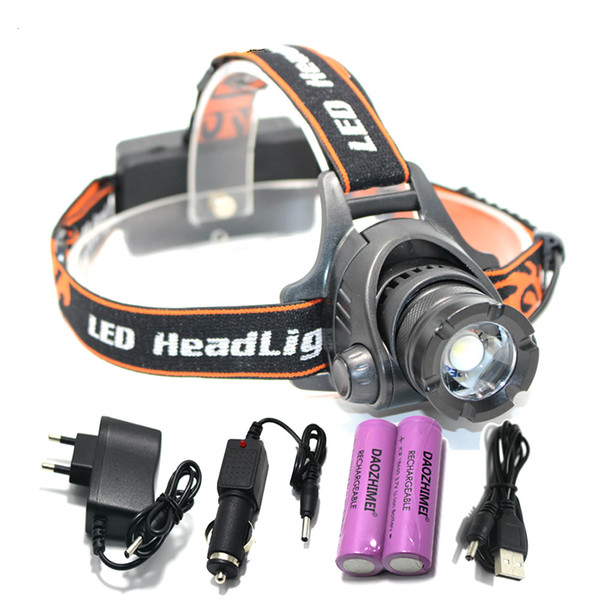 3800Lm L2 U2 LED Zoom Headlamp Waterproof USB Rechargeable Headlight Head lamp Light+18650 battery+EU/US/AU/UK Plug Car Charger