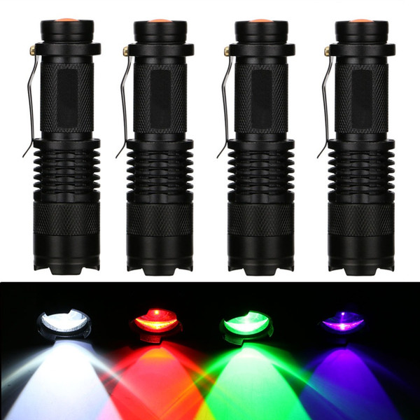 395nm UV Mini Q5 LED Flashlight Red Green White Purple Lighting Violet Light Zoom Focus Tactical Torch Hunting Light Lamp AA/14500 Battery