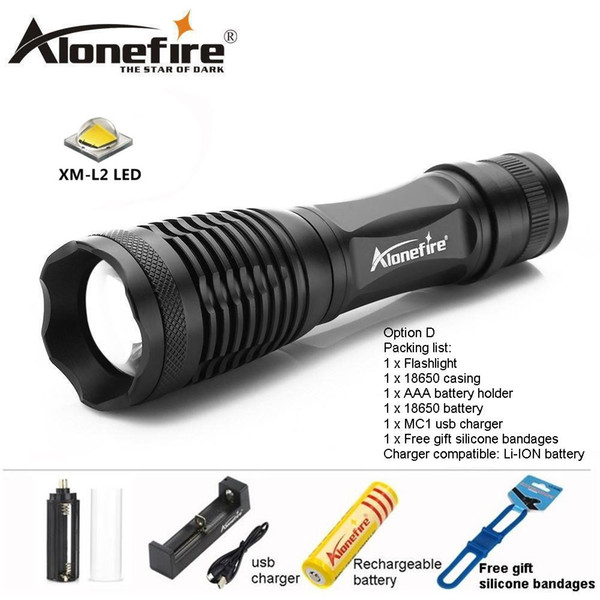 AloneFire E007 CREE XM-L2 LED Tactical Flashlight Bike Zoomable Spotlight Lamp Lanterna Torch Camping 18650 Lithium Battery