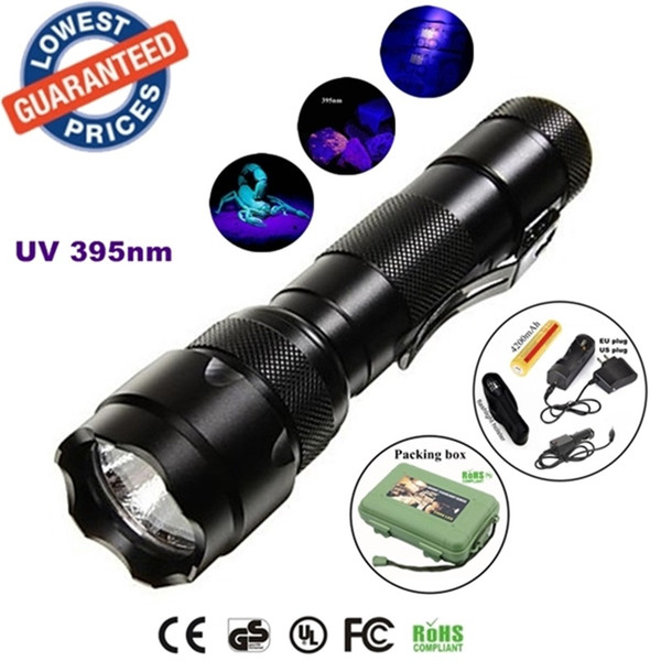 ALONEFIRE 502b 395nm Uv LED Flashlights Ore id Currency Passports Detector UV lamplight torches lamps with Battery and charger