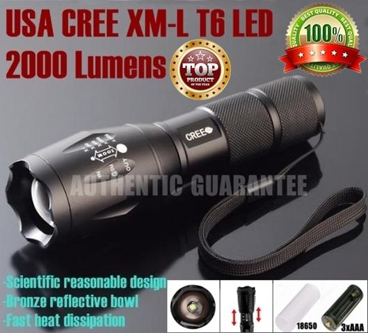 Alonefire CREE XM-L T6 2000Lumens High Power Torch Zoomable LED Torch flashlight 1x18650 - Free shipping