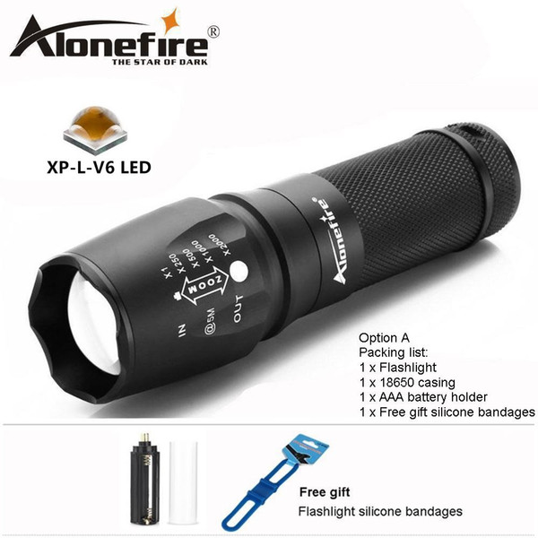 AloneFire X800 XP-L-V6 5000LM Aluminum Waterproof Zoomable CREE LED Flashlight Torch bike for 18650 Rechargeable Battery