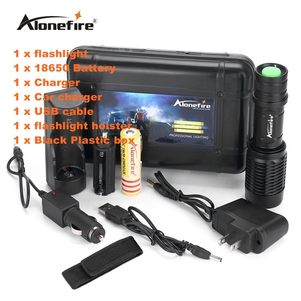 Alonefire H230 CREE XM-L T6 LED 5mode Zoomable USB Hunting Flashlight Torch light with 1x18650 Battery and charger