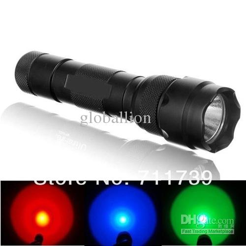 USA EU Hot Sell WF-502B CREE Red Green Blue LED Flashlight Torch Signal Lamp Light Powered