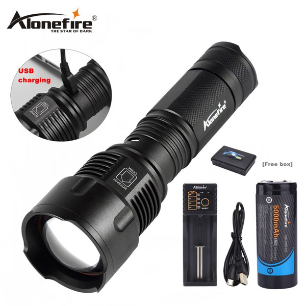 AloneFire X981 USB XM-T6 Zoom 26650 led flashlight Lantern Zoomable Torch hunting lighting Lamp light