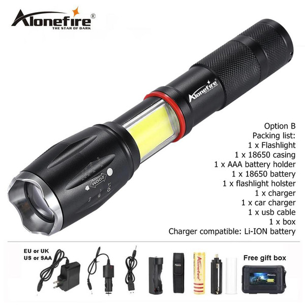 AloneFire G701 flashlight 5000lm CREE XML T6 led Aluminum Waterproof Zoom Tactical Torch COB Magnet Work lantern camping light 18650 battery