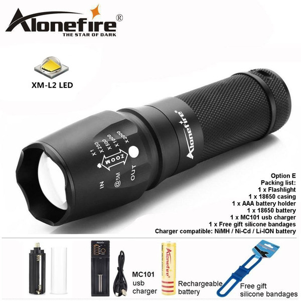 AloneFire X800 CREE XM-L2 led flashlight waterproof zoom UltraBright tactical flashlight light linterna 18650 rechargeable battery