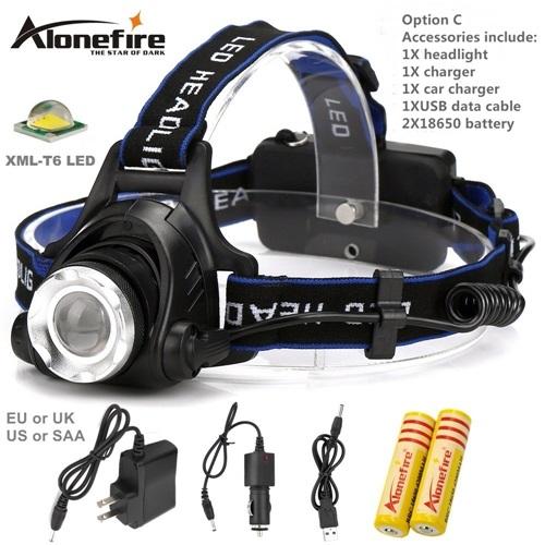 AloneFire HP79 CREE XM-L T6 LED 3800Lumens zoom Rechargeable Headlight LED Headlamp CREE For 18650 + car charger,AC Charger