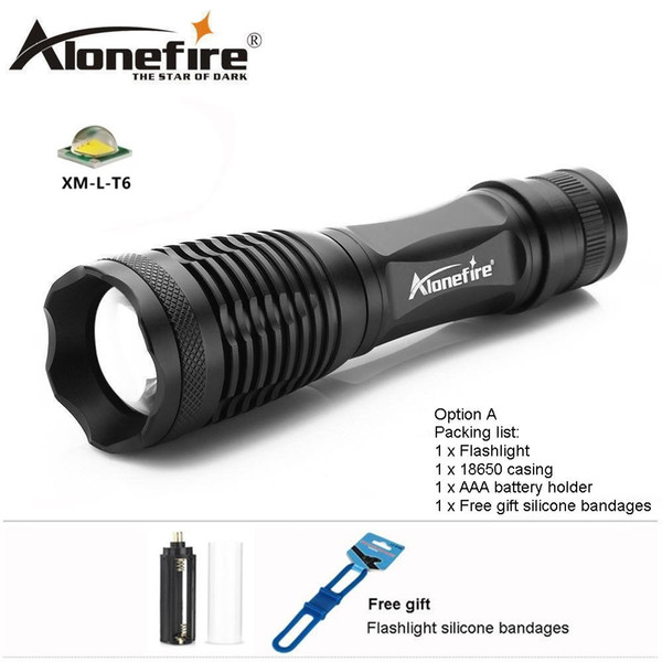 AloneFire E007 Lanterna Adjustable Tactical Zoom Flashlight CREE XML-T6 LED Bicycle light Torch 18650 Rechargeable battery